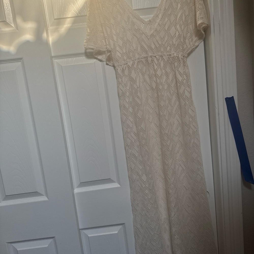 Cream Crochet Maxi Dress with V-Neck